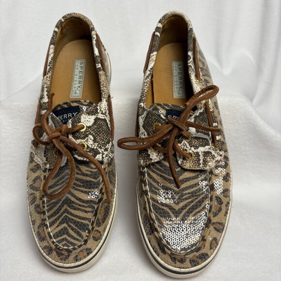 Sperry Top Sider Bahama Animal Print Sequined Boat Shoe Women’s Size 8.5 - Picture 5 of 9